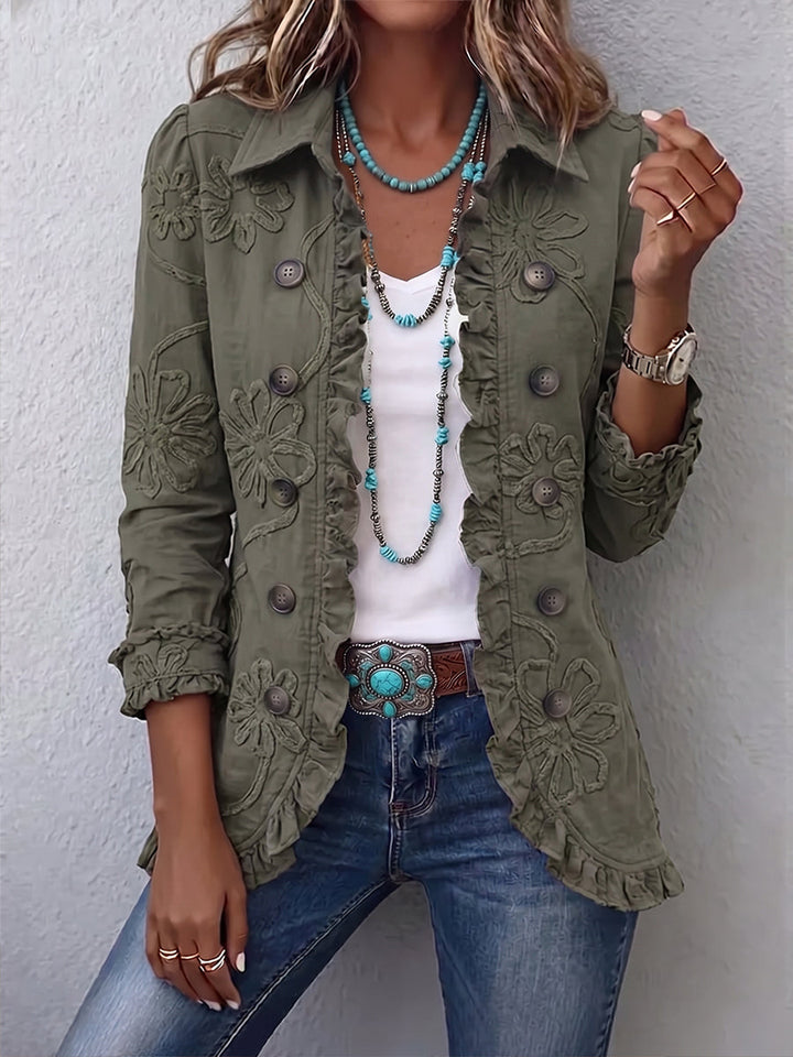 Amparo | Floral Embroidered Ruffle Jacket
