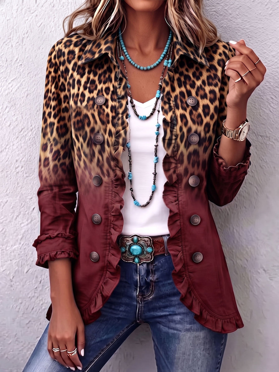 Herminia | Leopard Print Ruffle Jacket