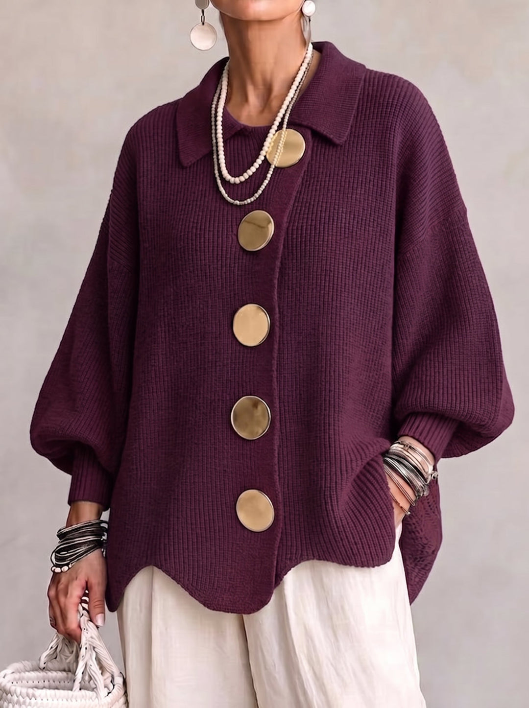 Isadora | Oversized Collared Cardigan With Button Details