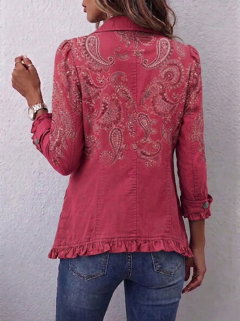 Milagros | Rose Paisley Ruffle-Trim Jacket