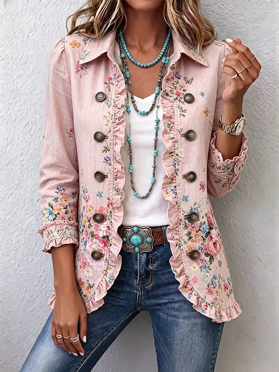 Soledad | Pink Floral Ruffle Jacket