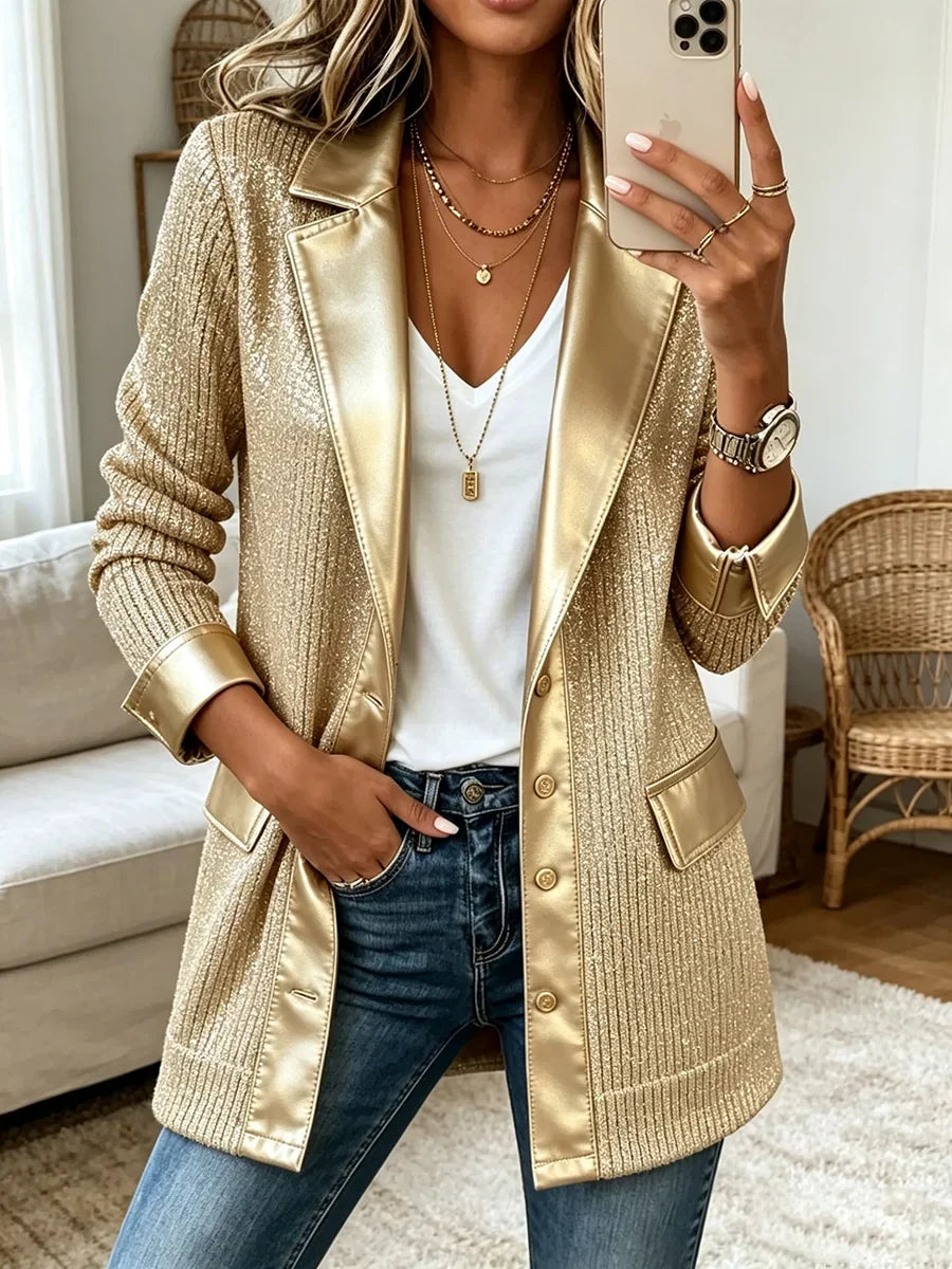 Irena | Gold Shimmer Ribbed Blazer