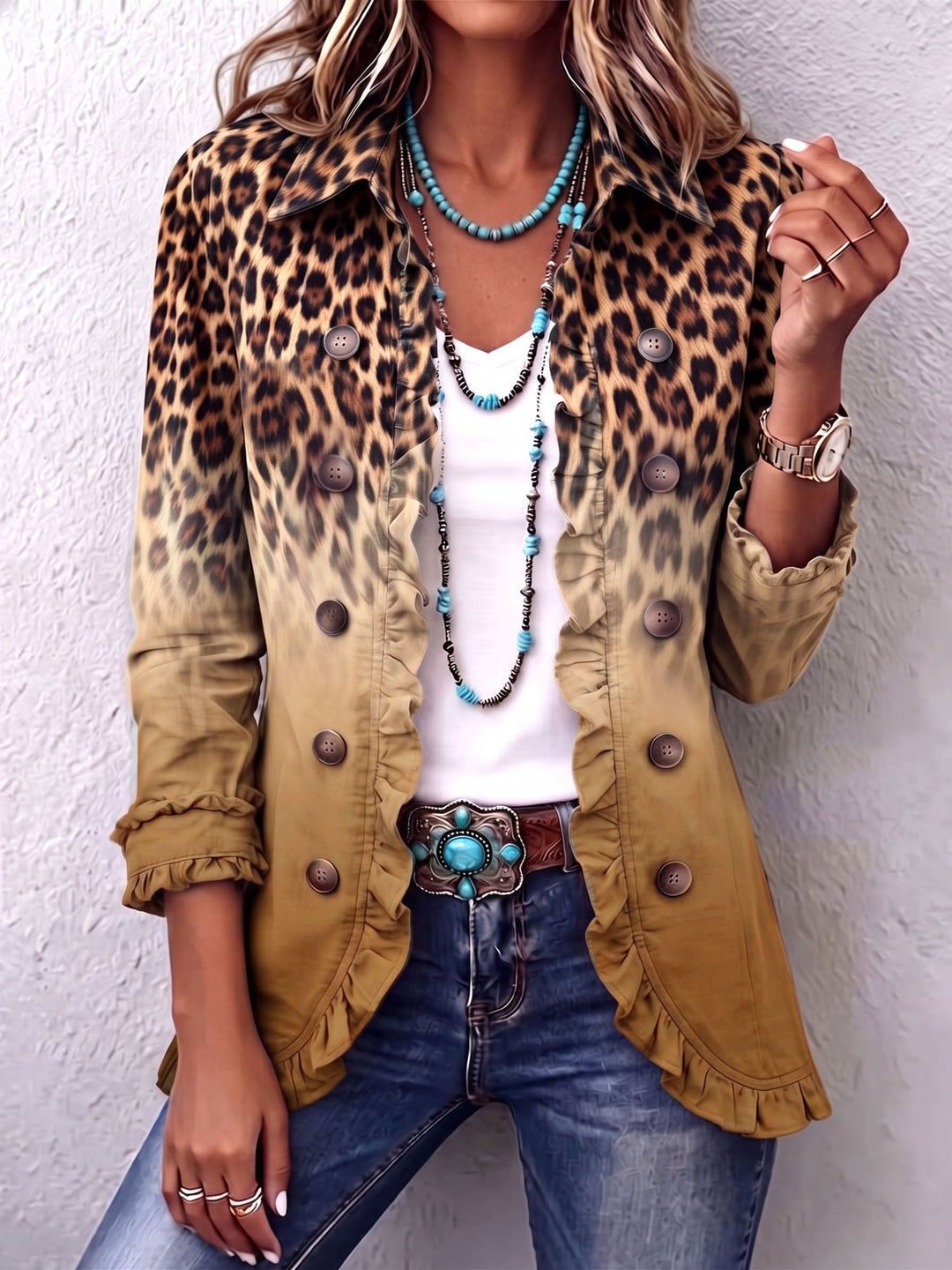 Herminia | Leopard Print Ruffle Jacket
