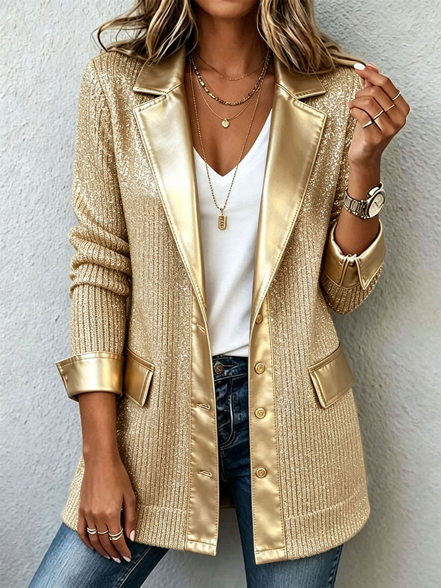 Irena | Gold Shimmer Ribbed Blazer