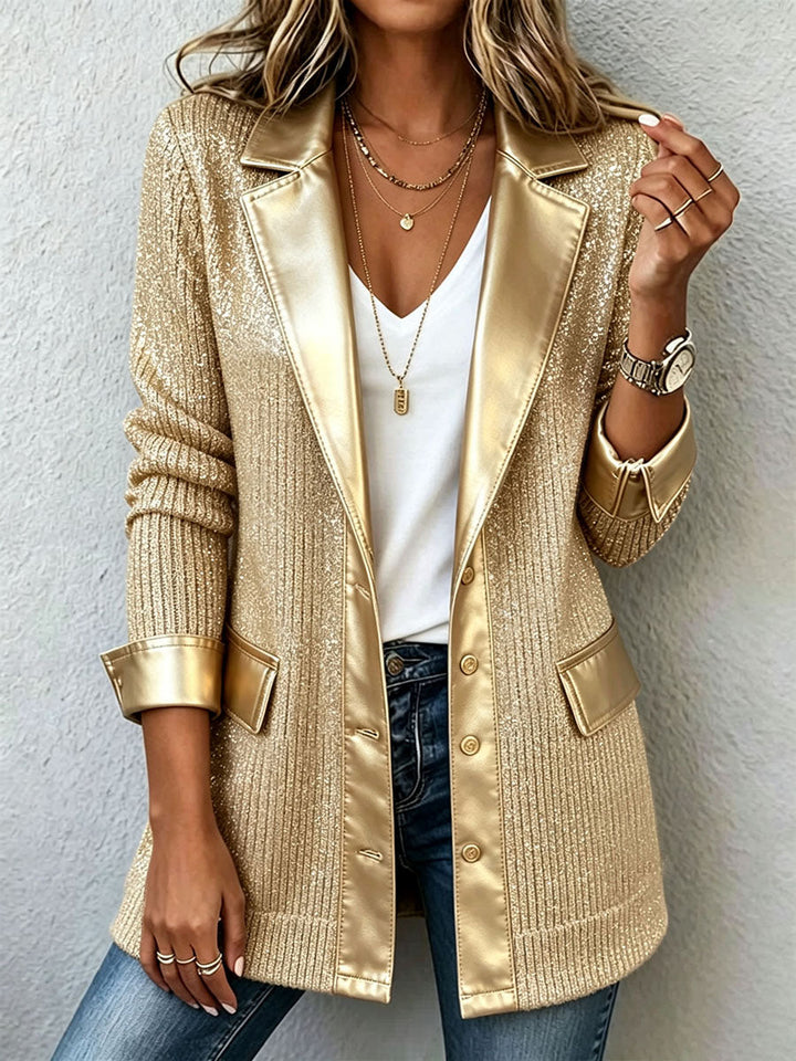 Irena | Gold Shimmer Ribbed Blazer