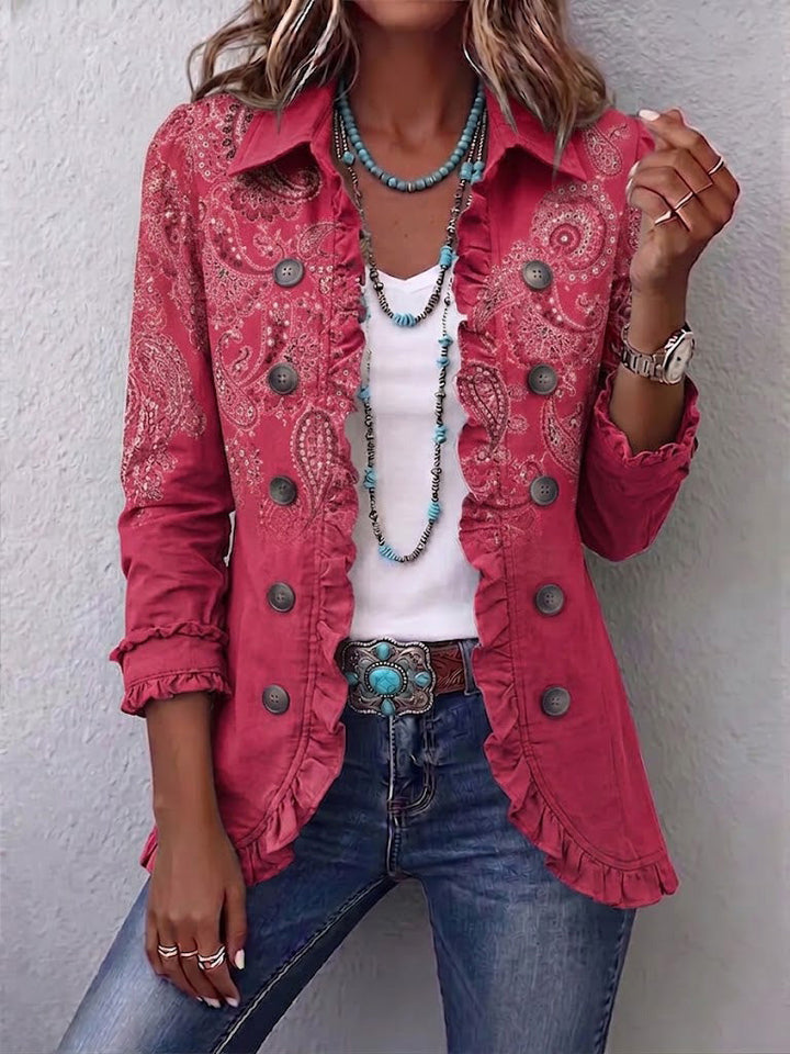 Milagros | Rose Paisley Ruffle-Trim Jacket