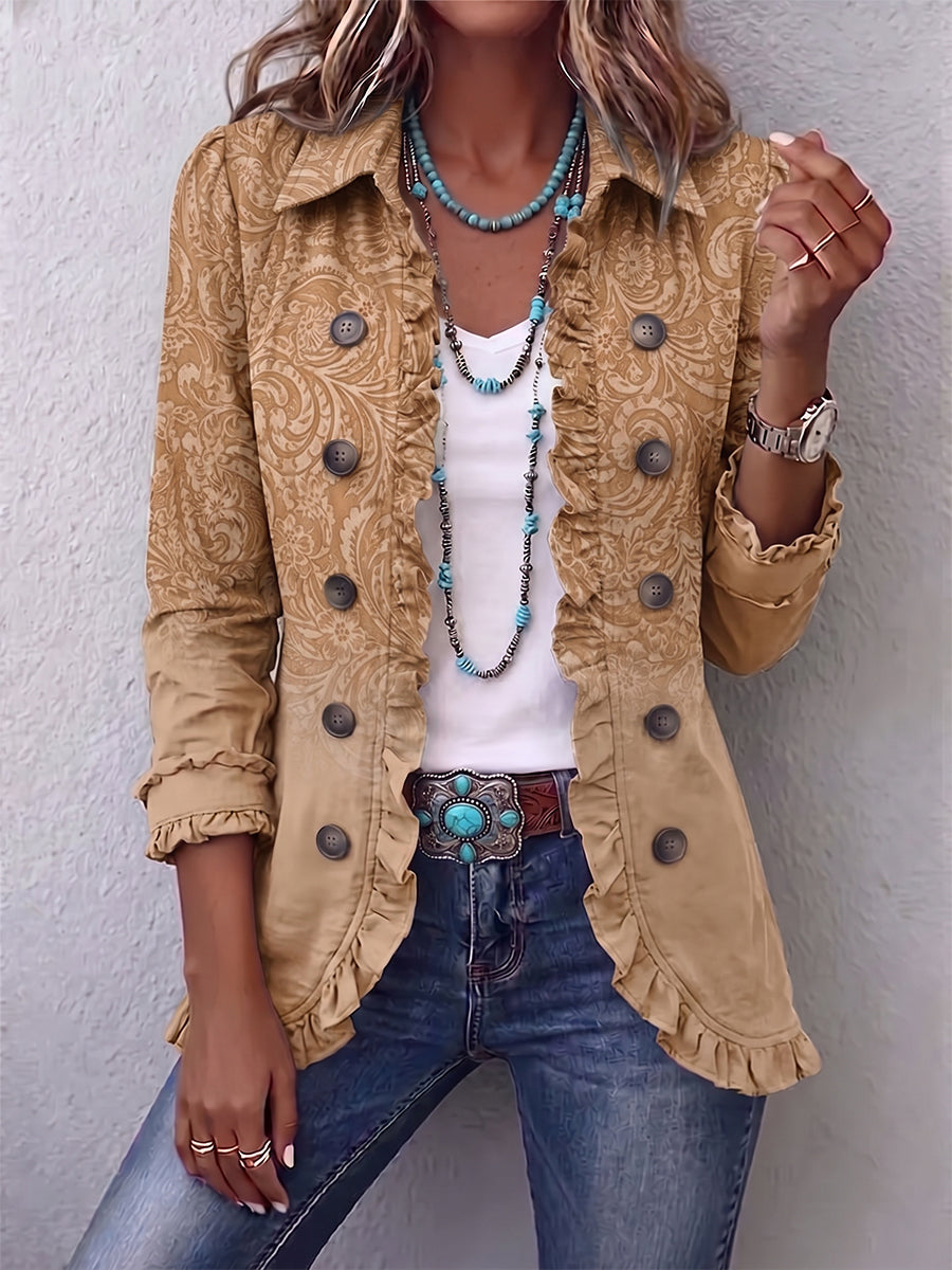 Begoña | Tan Paisley Ruffle Jacket