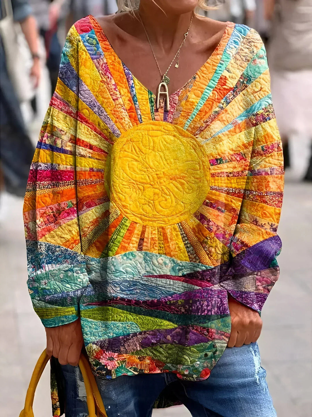 Raquel – Boho Sunburst Relaxed Sweater