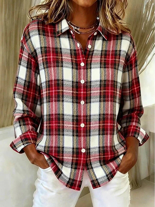 Daisy | Vintage Plaid Button-Up Blouse