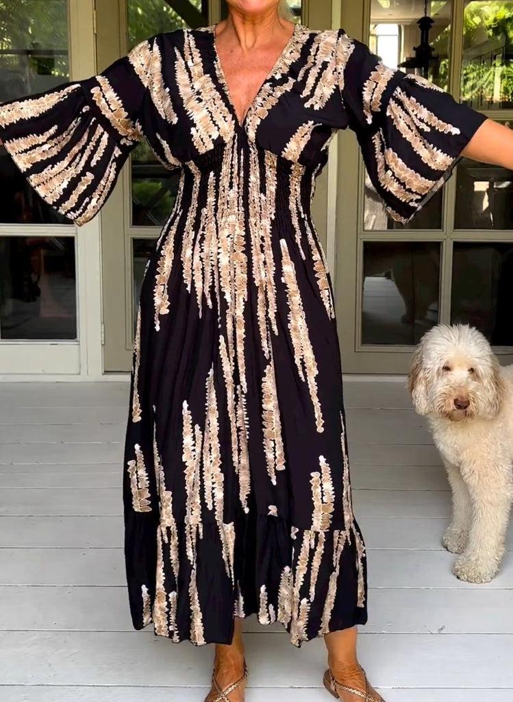 Macey – Printed V-Neck Maxi Dress