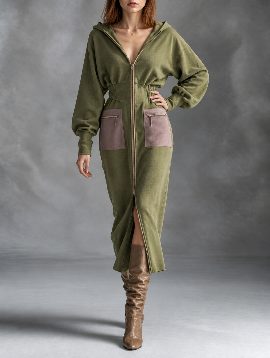 Sheena | Hooded Zip Front Dress