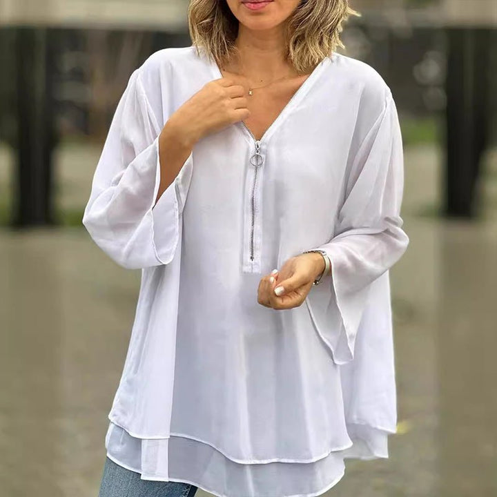 Lorelai – V-Neck Zipper Blouse