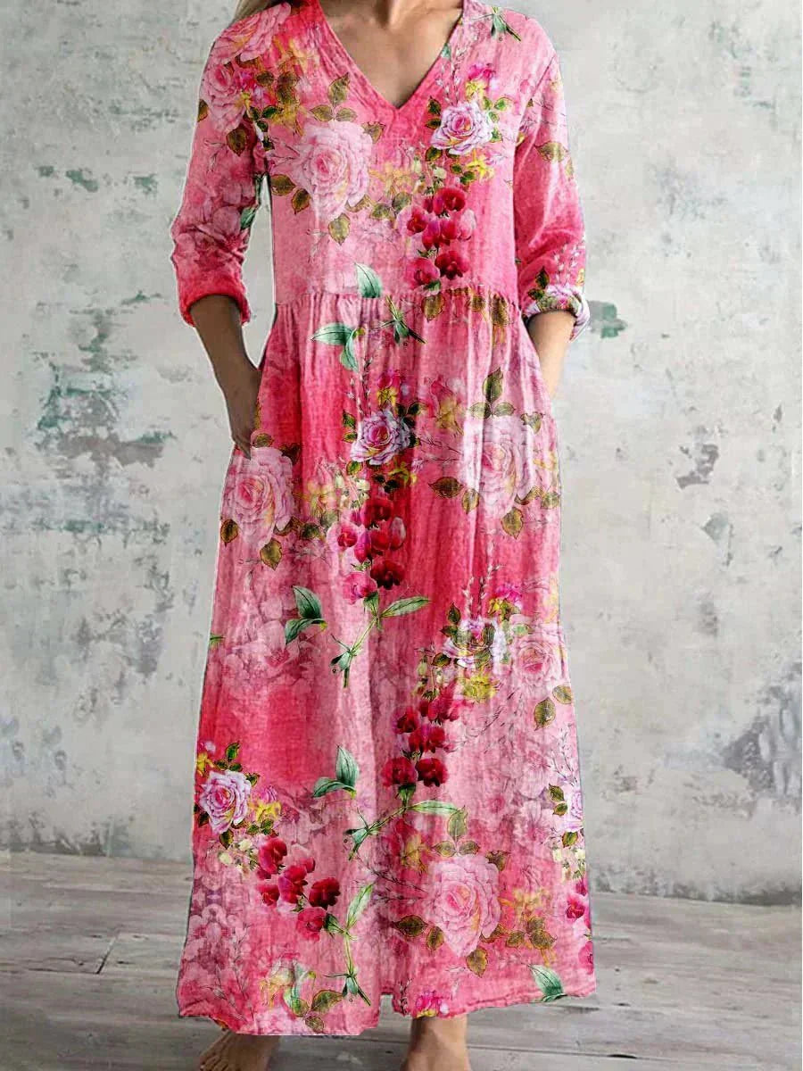 Lumina – Floral Maxi Dress with V-Neck