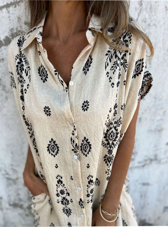 Micayla – Vintage Boho Printed Shirt Dress