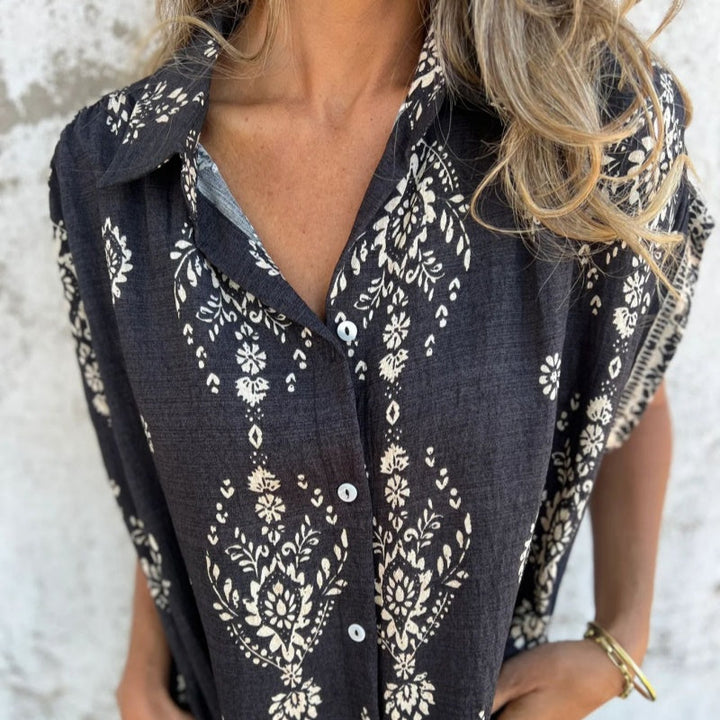 Micayla – Vintage Boho Printed Shirt Dress