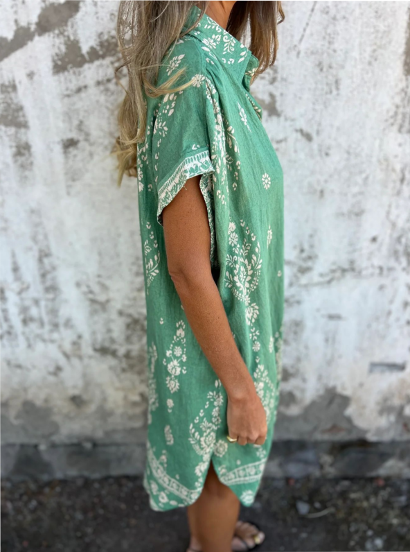 Micayla – Vintage Boho Printed Shirt Dress