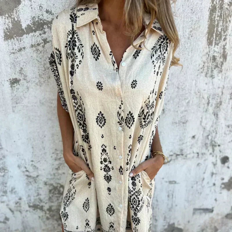 Micayla – Vintage Boho Printed Shirt Dress