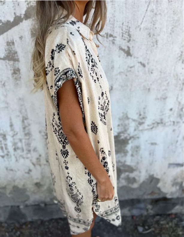 Micayla – Vintage Boho Printed Shirt Dress