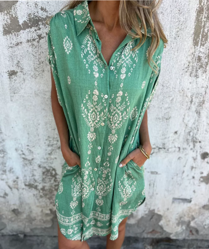 Micayla – Vintage Boho Printed Shirt Dress