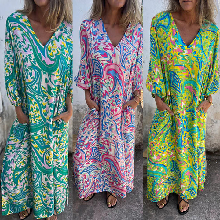Hailey – Abstract Boho Maxi V-Neck Dress
