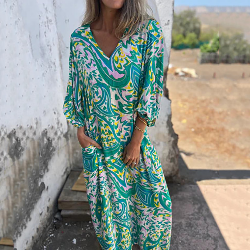Hailey – Abstract Boho Maxi V-Neck Dress