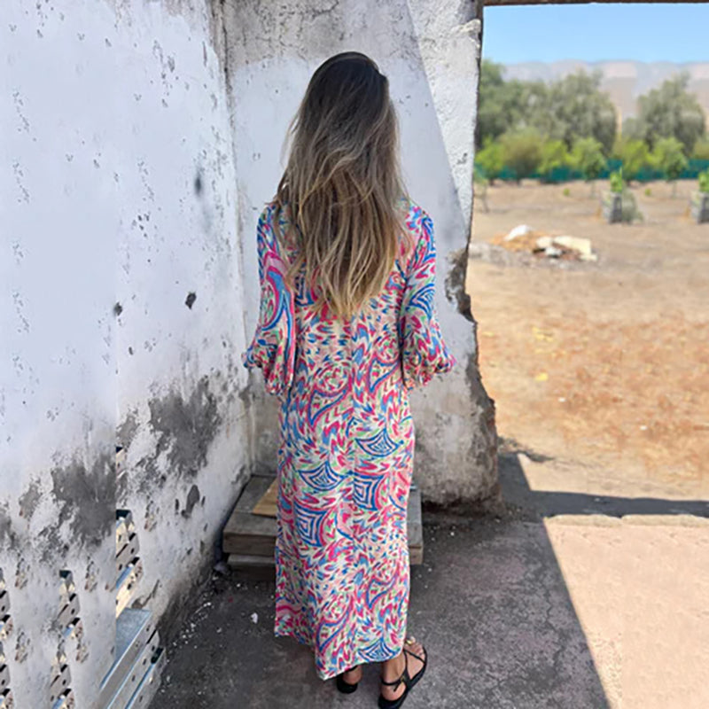 Hailey – Abstract Boho Maxi V-Neck Dress
