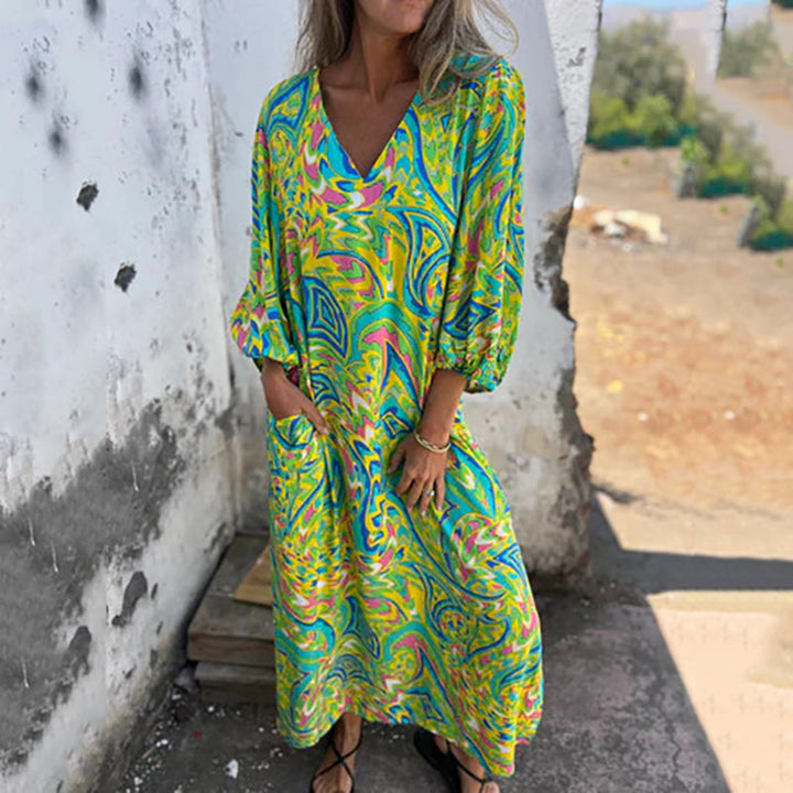 Hailey – Abstract Boho Maxi V-Neck Dress