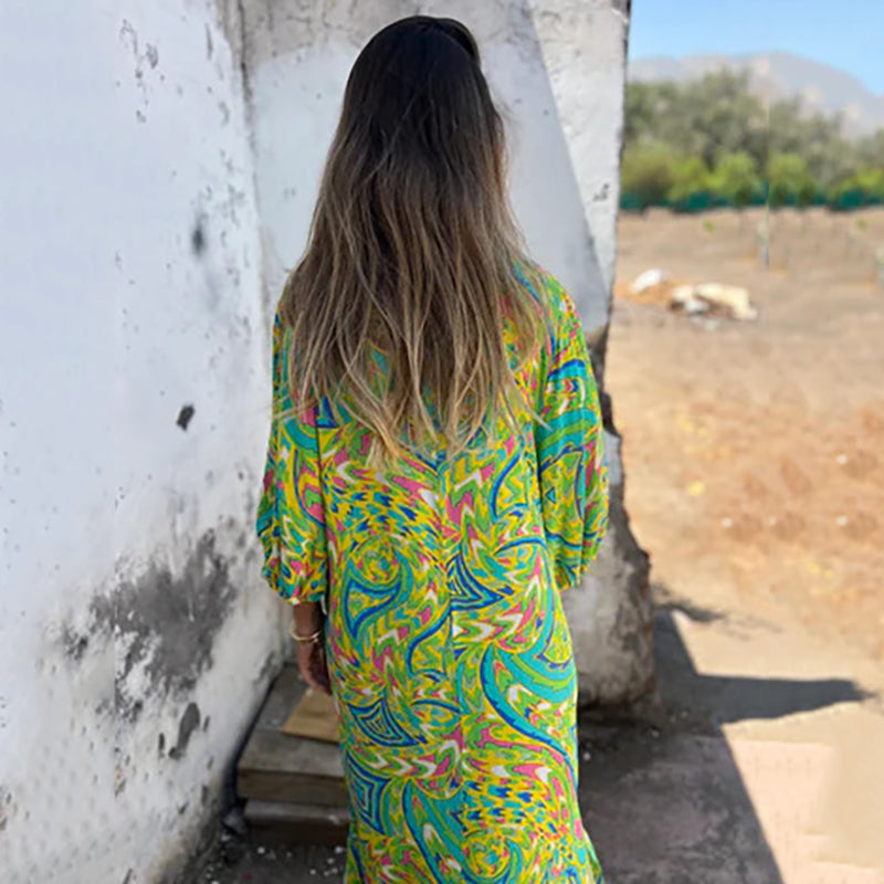 Hailey – Abstract Boho Maxi V-Neck Dress