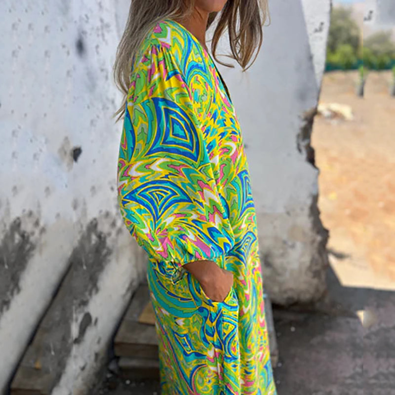 Hailey – Abstract Boho Maxi V-Neck Dress