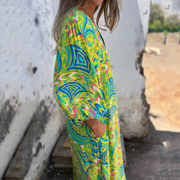 Hailey – Abstract Boho Maxi V-Neck Dress