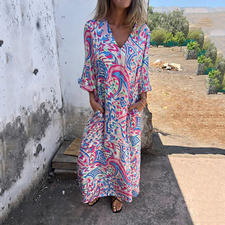 Hailey – Abstract Boho Maxi V-Neck Dress