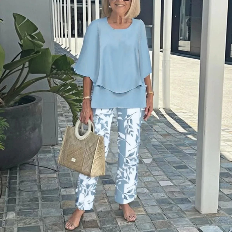 Megan – Printed Lounge Set with Half-Sleeve Top