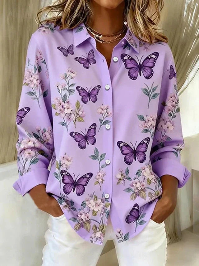 Dahlia | Whimsical Butterfly Print Button-Up Blouse