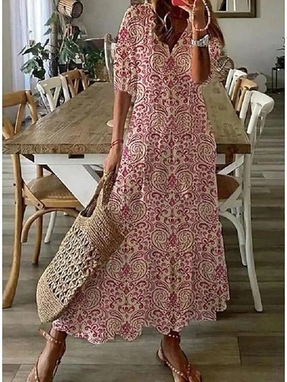Luna – Boho V-Neck Dress with Lantern Sleeves
